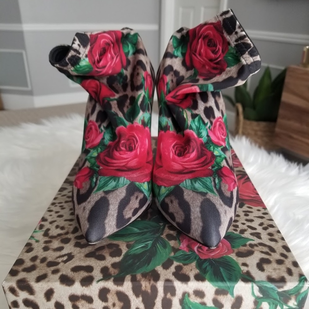 Dolce & Gabbana Leopard and Rose Jersey Booties